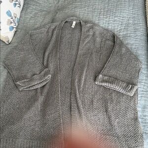 Gray Open-Front Women’s Knit Cardigan Sweater